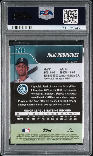 2022 Topps Stadium Club Red Foil #148 Julio Rodriguez PSA 10 (Rookie)
