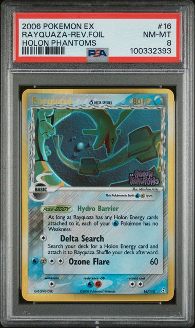 2006 Pokemon Holon Phantoms #16 Rayquaza - Reverse Holo PSA 8