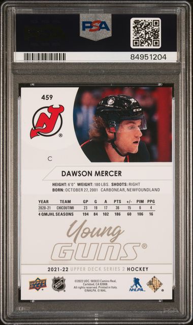 2021-22 Upper Deck #459 Dawson Mercer PSA 9 (Rookie)