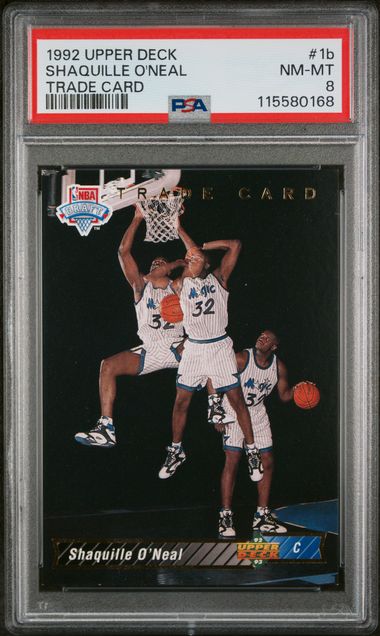 1992-93 Upper Deck Trade Card #1b Shaquille O'Neal PSA 8 (Rookie)