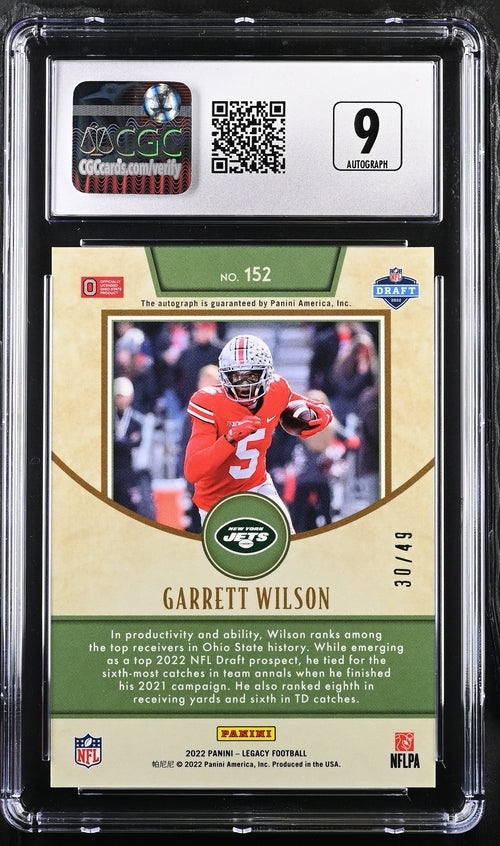 2022 Panini Legacy Premium Penmanship Bronze #152 Garrett Wilson #30/49 CGC 9 (Auto 9) (Rookie)
