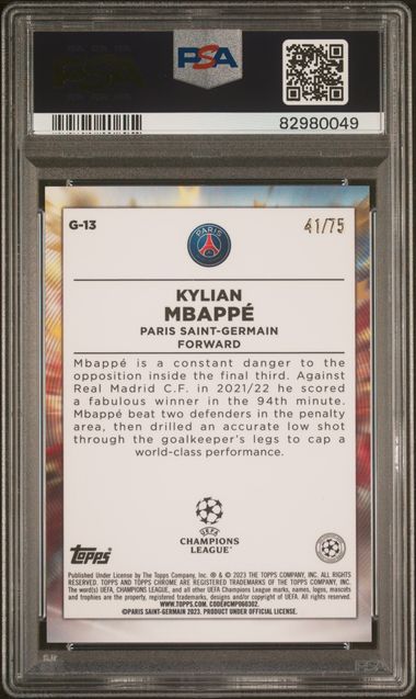 2022-23 Topps Chrome UEFA Club Competitions Golazo Blue Wave Refractors #G13 Kylian Mbappe #41/75 PSA 10 | Eastridge Sports Cards