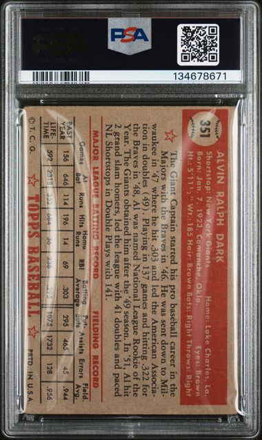 1952 Topps #351 Al Dark PSA 2