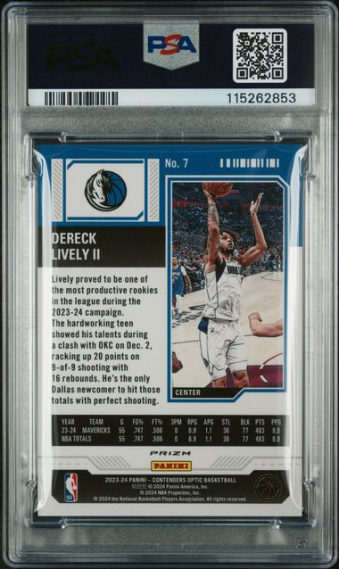 2023-24 Panini Contenders Optic #7 Dereck Lively II PSA 9 (Rookie)