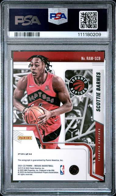 2021-22 Panini Mosaic Rookie Autographs Mosaic #RAMSCB Scottie Barnes PSA 9 (Rookie)