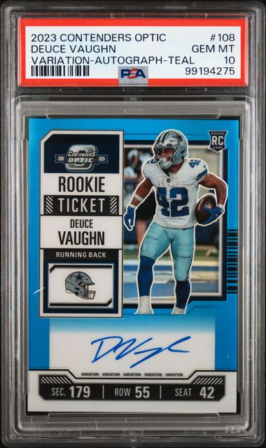 2023 Panini Contenders Optic Variation Teal Autograph #108 Deuce Vaughn #03/75 PSA 10 (Rookie)