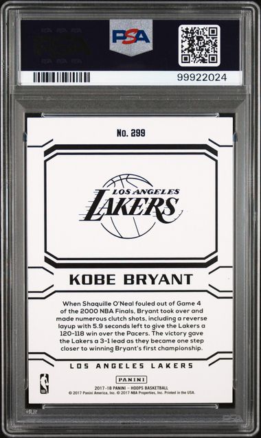 2017-18 Panini Hoops Silver #299 Kobe Bryant #095/199 PSA 9