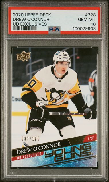 2020-21 Upper Deck UD Exclusives #728 Drew O'Connor #037/100 PSA 10 (Rookie)