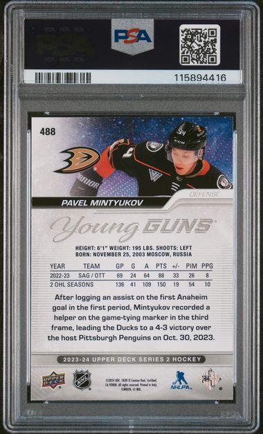 2023-24 Upper Deck #488 Pavel Mintyukov PSA 7 (Rookie)
