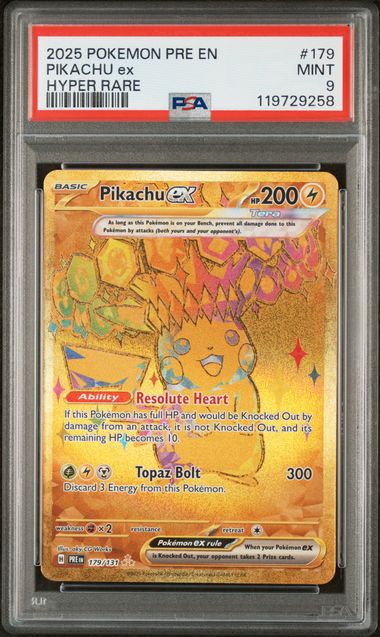 2025 Pokemon Prismatic Evolutions #179 Pikachu- Hyper Rare PSA 9