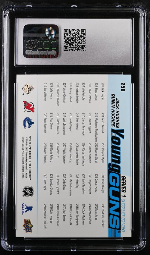 2019-20 Upper Deck Checklist #250 Jack Hughes/Quinn Hughes CGC 8.5 (Rookie)
