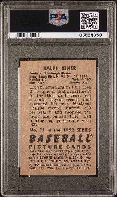 1952 Bowman #11 Ralph Kiner PSA 3 | Eastridge Sports Cards