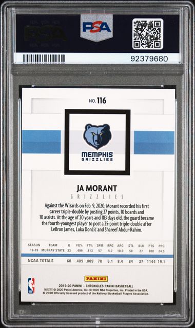 2019-20 Panini Chronicles #116 Ja Morant PSA 8 (Rookie)
