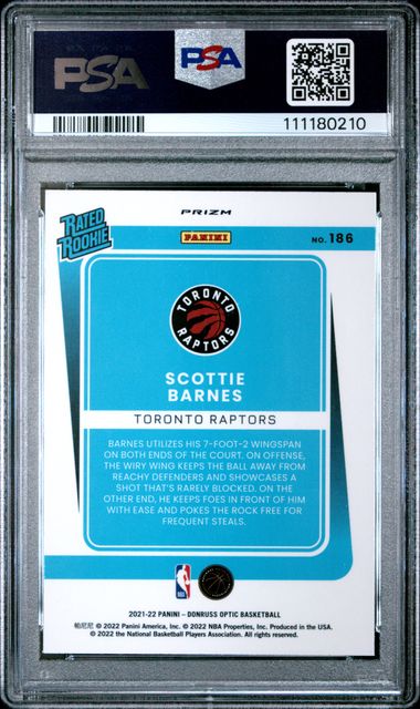 2021-22 Donruss Optic Target Purple Pulsar #186 Scottie Barnes PSA 9 (Rookie)