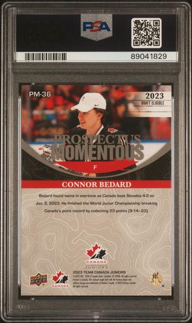 2023-24 Upper Deck Team Canada Juniors Prospectus Momentous #PM36 Connor Bedard PSA 9 | Eastridge Sports Cards