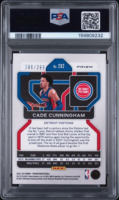 2021-22 Panini Prizm Red Prizm #282 Cade Cunningham #086/299 PSA 8 (Rookie)