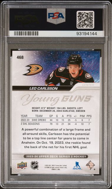 2023-24 Upper Deck #468 Leo Carlsson PSA 9 (Rookie)