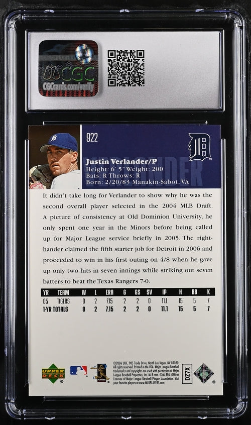2006 Upper Deck #922 Justin Verlander CGC 10 (Rookie)