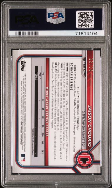 2022 Bowman Chrome Prospects Orange Refractor #BCP174 Jaison Chourio #22/25 PSA 9