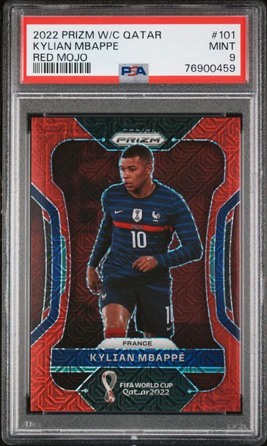 2022 Panini Prizm World Cup Qatar Red Mojo #101 Kylian Mbappe #06/99 PSA 9