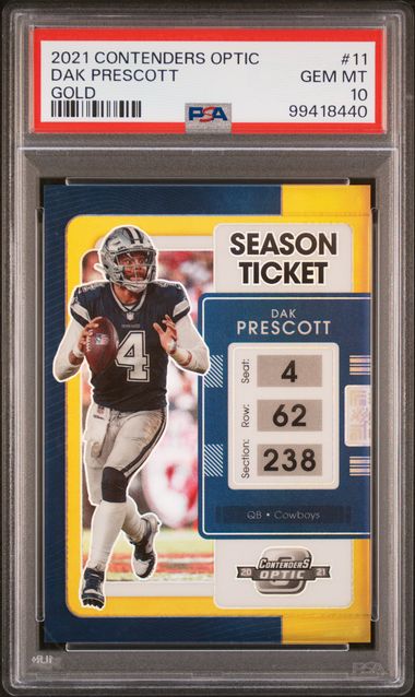 2021 Contenders Optic Gold #11 Dak Prescott #08/10 PSA 10