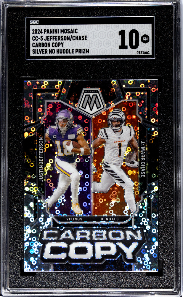 2024 Panini Mosaic Carbon Copy Silver No Huddle Prizm #CC-5 Justin Jefferson/Ja'Marr Chase SGC 10
