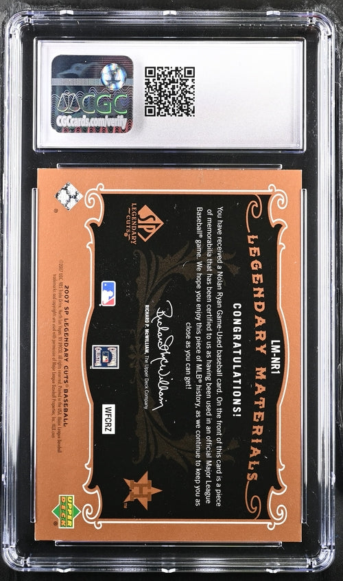 2007 SP Legendary Cuts Legendary Materials Triple #LM-NR1 Nolan Ryan #22/99 CGC 7.5