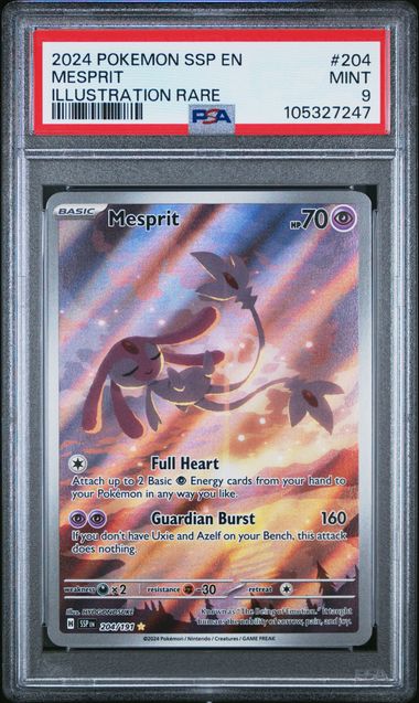 2024 Pokemon Surging Sparks #204 Mesprit- Illustration Rare PSA 9