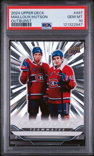 2024-25 Upper Deck Outburst #497 Logan Mailloux/Lane Hutson PSA 10 (Rookie)