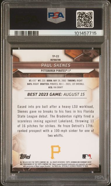 2023 Bowman's Best Top Prospects Refractor #TP22 Paul Skenes PSA 9 | Eastridge Sports Cards