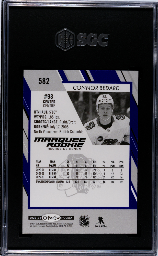 2023-24 O-Pee-Chee Blue Border #582 Connor Bedard SGC 10 (Rookie)