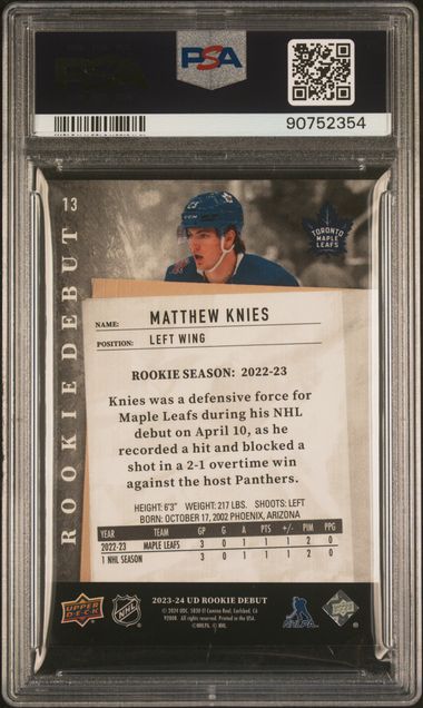 2023-24 UD Rookie Debut Red #13 Matthew Knies #15/99 PSA 9 (Rookie)