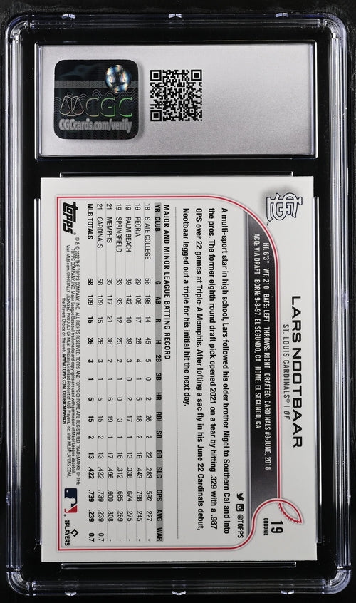 2022 Topps Chrome #19 Lars Nootbaar CGC 10 (Rookie)