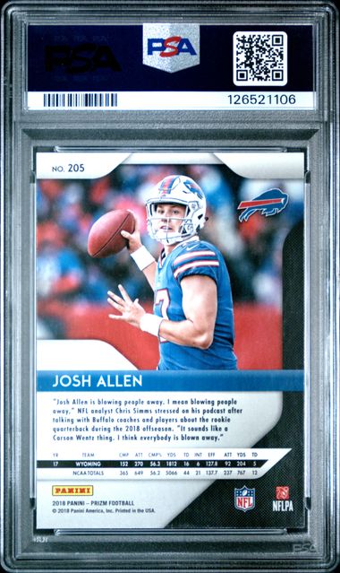 2018 Panini Prizm #205 Josh Allen PSA 8 (Rookie)