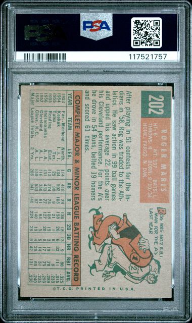 1959 Topps Gray Back #202 Roger Maris PSA 6