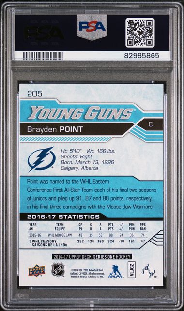2016-17 Upper Deck #205 Brayden Point PSA 9 (Rookie)