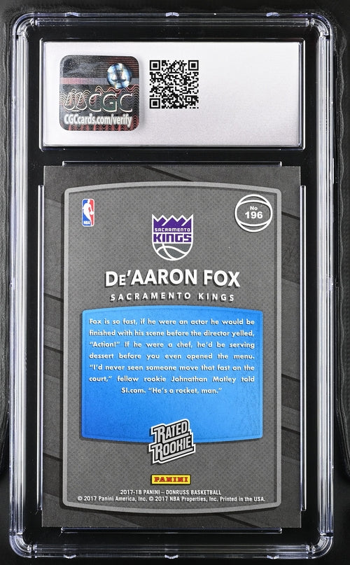 2017-18 Donruss #196 De'Aaron Fox CGC 10 (Rookie)