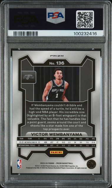 2023-24 Panini Prizm Silver Prizm #136 Victor Wembanyama PSA 9 (Rookie) | Eastridge Sports Cards