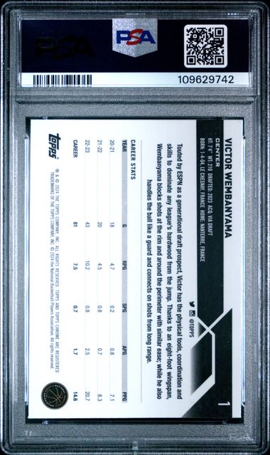 2023-24 Topps Chrome Blue Basketball Refractor #1 Victor Wembanyama PSA 8 (Rookie)