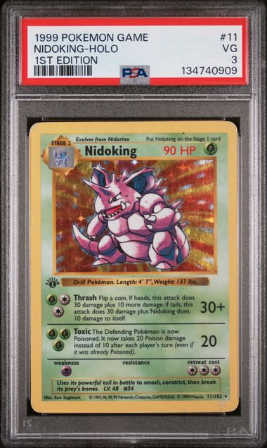 1999 Pokemon Base Set 1st Edition Shadowless #11 Nidoking - Holo PSA 3