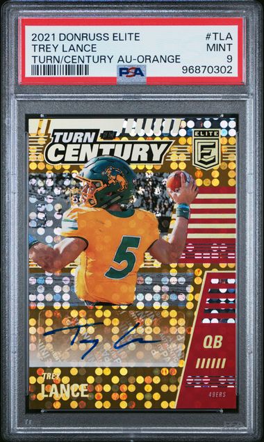 2021 Donruss Elite Turn of the Century Autograph Orange #TLA Trey Lance #25/25 PSA 9 (Rookie)