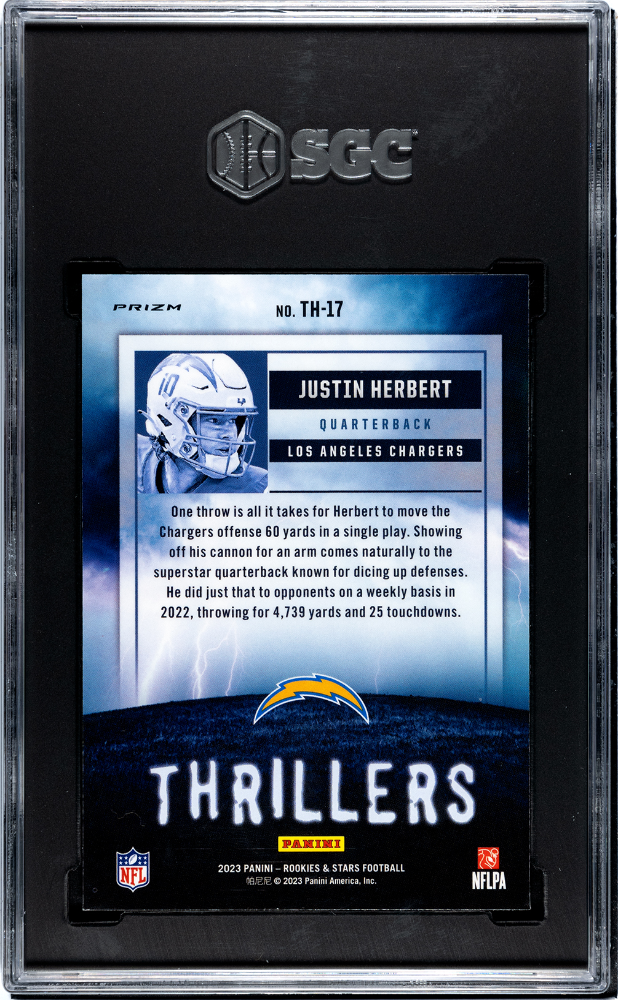 2023 Panini Rookies & Stars Thrillers Longevity Prizm #TH-17 Justin Herbert SGC 9.5