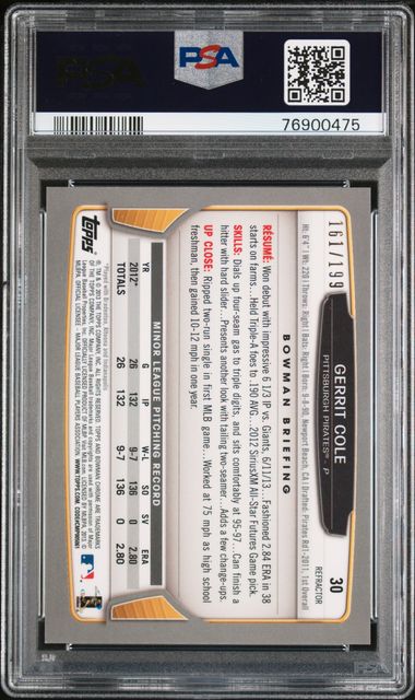2013 Bowman Chrome Purple Refractor #30 Gerrit Cole #161/199 PSA 9 (Rookie)