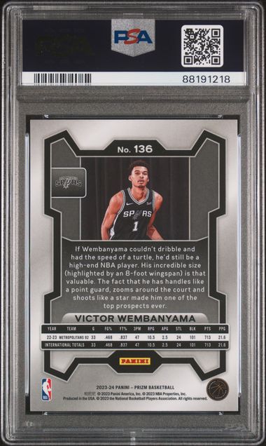2023-24 Panini Prizm #136 Victor Wembanyama PSA 9 (Rookie)