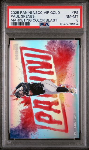 2025 Panini The Nation VIP Gold Packs Marketing Color Blast #PS Paul Skenes #21/25 PSA 8