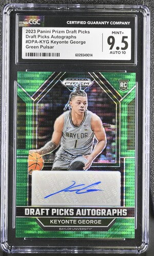 2023 Panini Prizm Draft Picks Draft Picks Autographs Green Pulsar #DPA-KYG Keyonte George #04/25 CGC 9.5 (Auto 10) (Rookie)