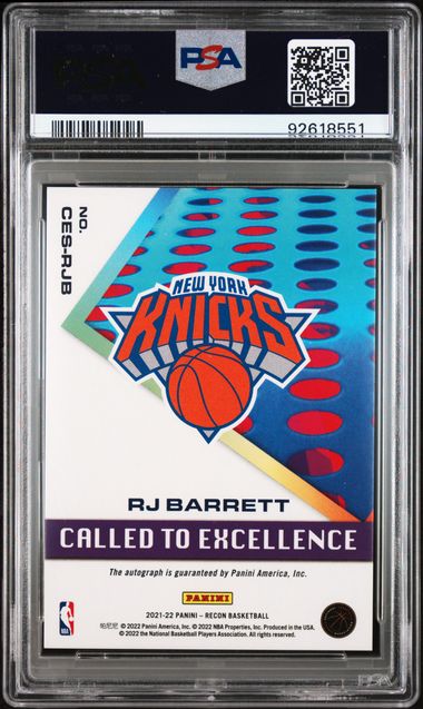 2021-22 Panini Recon Called to Excellence Signatures Gold #CESRJB RJ Barrett #04/10 PSA 9