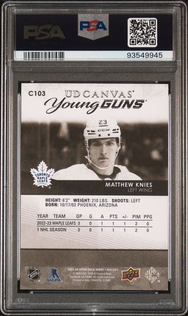 2023-24 Upper Deck Canvas Black & White #C103 Matthew Knies PSA 10 (Rookie)