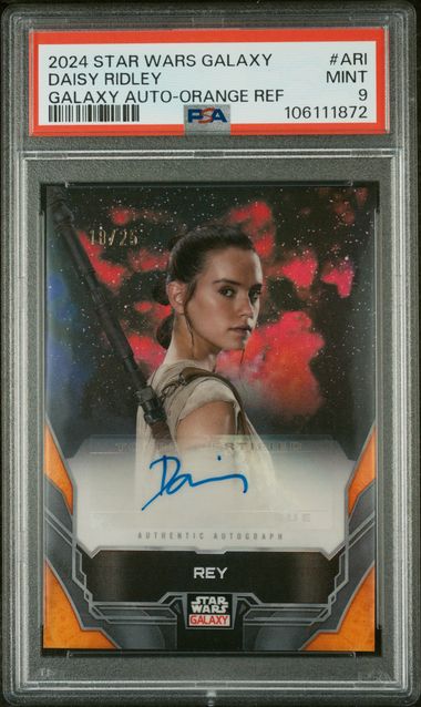 2024 Star Wars Galaxy Galaxy Auto Orange Refractor #ARI Daisy Ridley #18/25 PSA 9