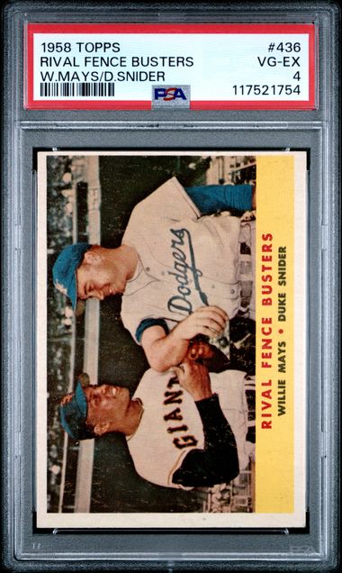 1958 Topps #436 Rival Fence Busters Willie Mays/ Duke Snider PSA 4